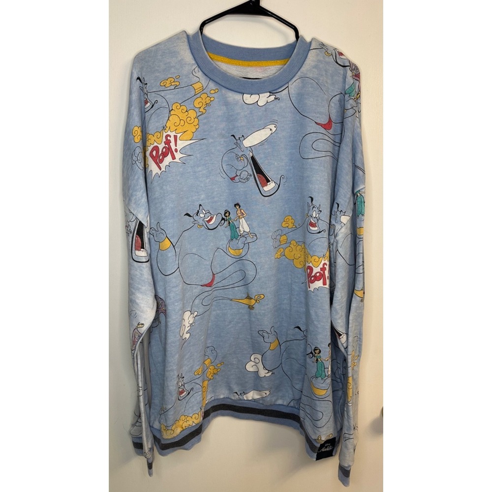 Oh My Disney Size 2XL Blue Aladdin All Over Print Sweatshirt Genie Jasmine